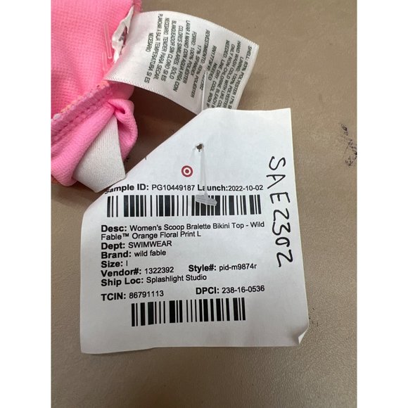 Women's Scoop Bralette Bikini Top Wild Fable Orange Floral Print Large - Picture 5 of 8